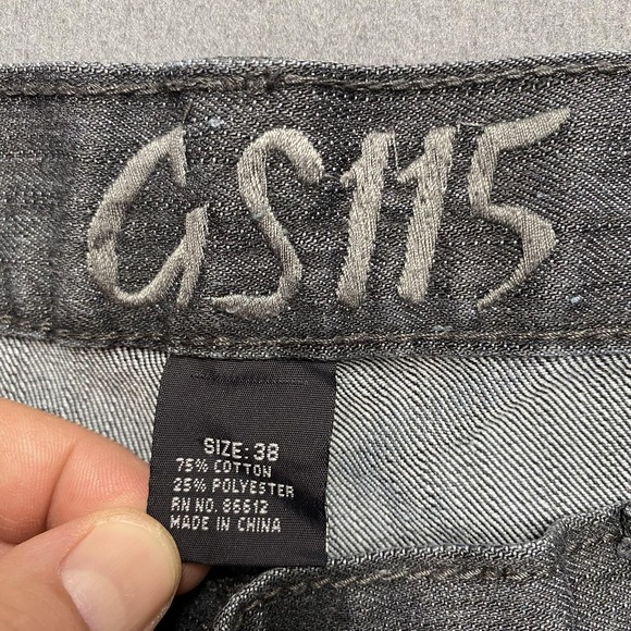 GS115 Jeans Mens 38 Gray Straight Leg Whiskered Denim Embroidered Back Pockets - Picture 5 of 13